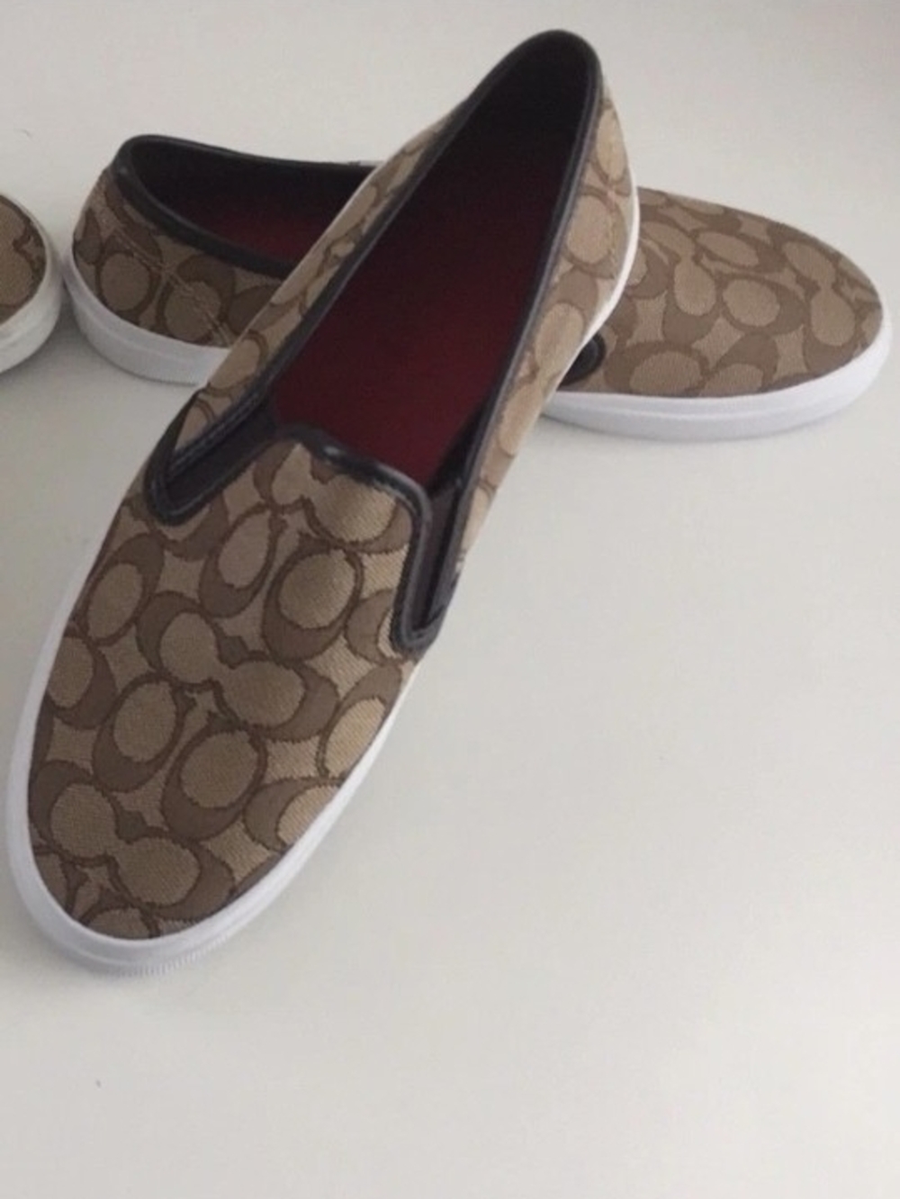 Coach Signature Tan Slip-On Sneakers